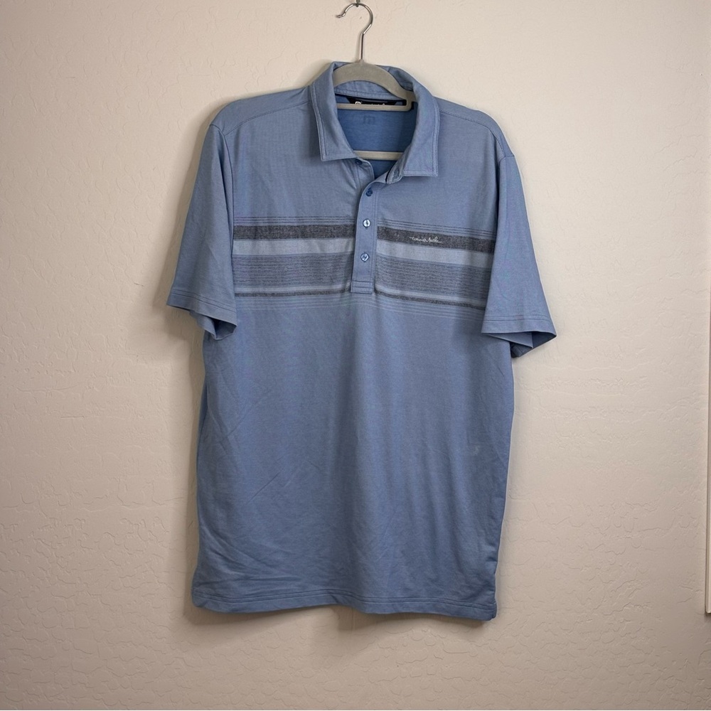 Travis Mathew Mens L Blue White Chest Stripe Performance Tech Golf Polo - Picture 1 of 9